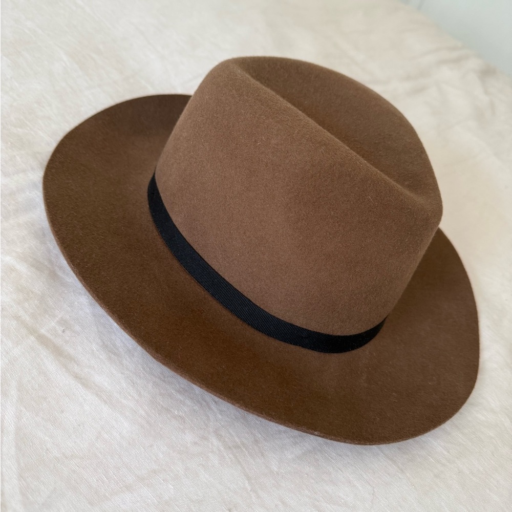 Aritzia Stylish Brown Felt Hat with Black Band